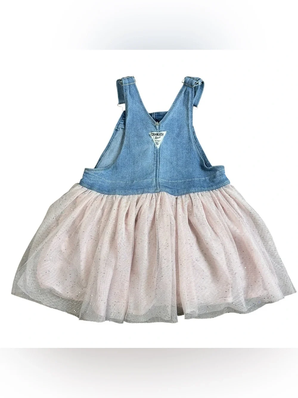 OshKosh B’gosh 4T Unicorn Denim Tulle Overall Dress Pink Sparkle Toddler Jumper